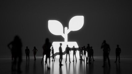 3d rendering people in front of symbol of plant in soil on background