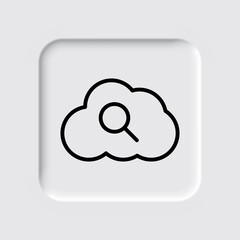Magnifier, cloud simple icon vector. Flat design. Neumorphism design.ai