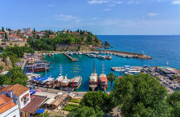 Naklejka premium Panoramic view of Antalya Old Town Kaleici port. Antalya, Turkey.