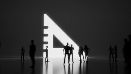 3d rendering people in front of symbol of triangle ruler on background