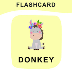 Cute flashcard of animal farm. Educational printable game cards. Colorful printable flashcard. Vector illustration.
