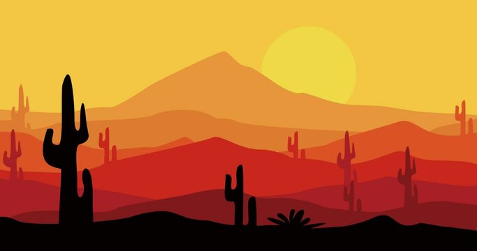 animated video of cactus mountains in the hot sun