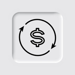 Dollar exchange simple icon vector. Flat design. Neumorphism design.ai