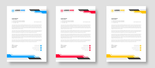 corporate modern business letterhead design template with yellow, blue and red color. creative modern letterhead design template for your project. letter head, letterhead, business letterhead design.