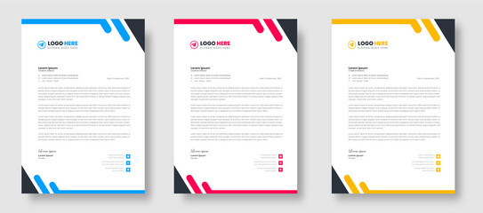 corporate modern business letterhead design template with yellow, blue and red color. creative modern letterhead design template for your project. letter head, letterhead, business letterhead design.