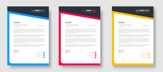 corporate modern business letterhead design template with yellow, blue and red color. creative modern letterhead design template for your project. letter head, letterhead, business letterhead design.
