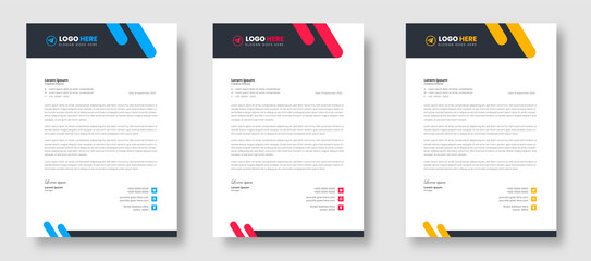 corporate modern business letterhead design template with yellow, blue and red color. creative modern letterhead design template for your project. letter head, letterhead, business letterhead design.