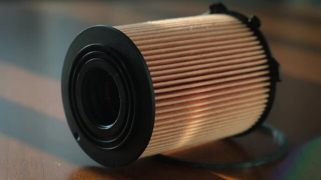 Automotive engine oil filter for diesel engine, close-up