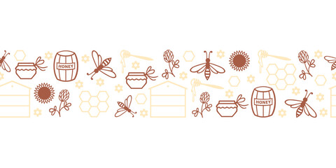 Bee and honey horizontal pattern seamless