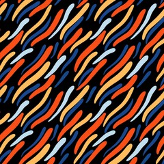 Color watercolor seamless pattern. On a black background. Pulsating background. Wavy ripple lines. Ornament for wrapping paper, textiles, fabrics and decor. The decor is hand-painted with watercolor.
