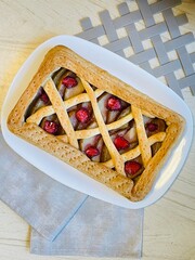 Homemade cake, cake decorated with strawberries