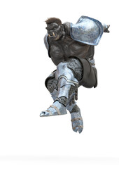 orc is landing from the jumping for action in a white background