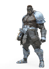 orc doing a big guy pose in a white background