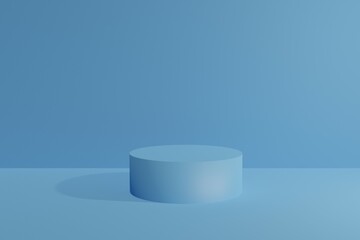 Blue pedestal for product showcase. Blue background for cosmetics brand design and advertising. Minimalism. 3D-rendering