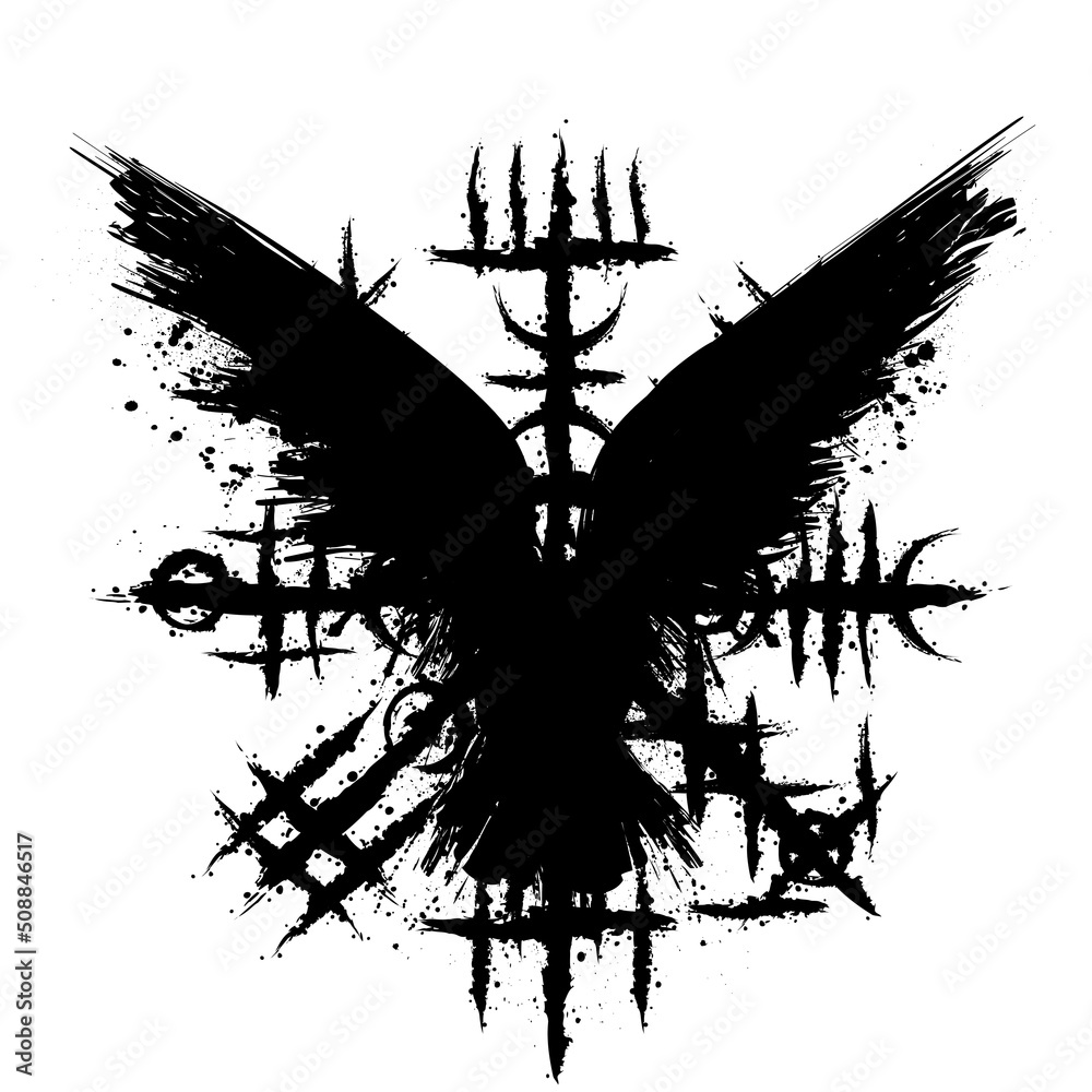 Wall mural black grunge raven viking symbol