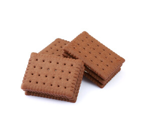 Chocolate sandwich cookies isolated on a white background	