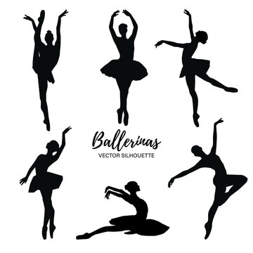 Ballerinas vector silhouettes. Black isolated. Vector illustration
