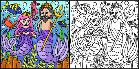 Mermaid Princess And Merman King Illustration