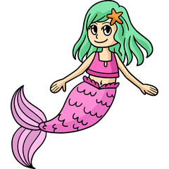 Cute Mermaid Cartoon Colored Clipart Illustration