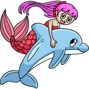 Mermaid Riding In A Dolphin Cartoon Clipart 