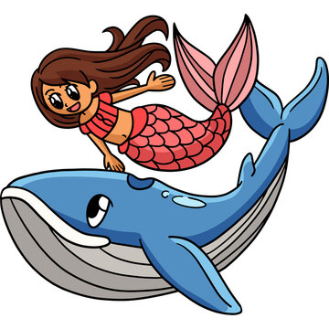 Mermaid With Whale Cartoon Colored Clipart