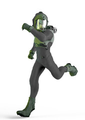 reptoid astronaut is running in white background