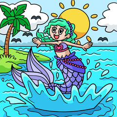 Obraz na płótnie Canvas Jumping Mermaid Colored Cartoon Illustration