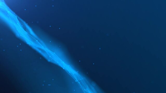 Animated neon background frame. Moving flow of wave cosmic energy. Pattern plex lines, dot, chaotic particles. Northern lights. Milky Way. Shimmer star. LED strip. Intro logo, technology, business. 4k