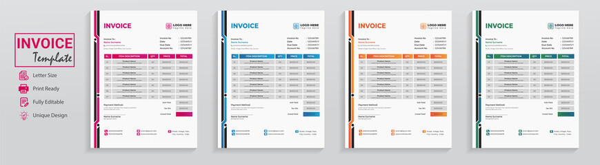 Modern style gradient technology company invoice design template in blue red orange. This cash memo price list for order expense is used for accounting bookkeeping finance business as money receipt.