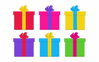 Flat style gift box icon set vector illustration. Colorful cartoon gift box collection with ribbon bows. Vector icon for ui, present, birthday, logo,business, sticker isolated on a white background.