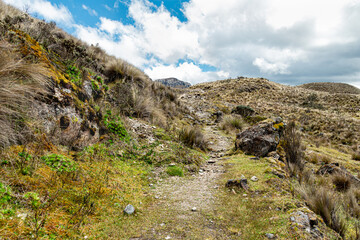 Hiking footpath in Cajas National Park, Toreadora recreation zone. South America, Ecuador, Azuay province close to Cuenca	