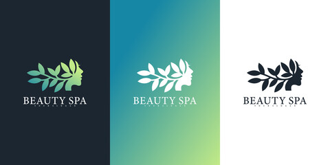 Natural beauty woman logo design template for salon and spa  Premium Vector