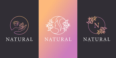 Set of natural logo design collection with luxury line art style Premium Vector