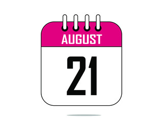 August 21. Calendar icon. Day 21 august vector illustration.