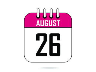 August 26. Calendar icon. Day 26 august vector illustration.