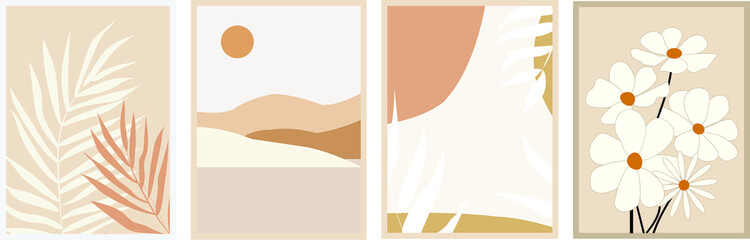 Drawings with elements of nature, White, gray, terracotta color. Use in web design, illustrations, posters, banners is possible.