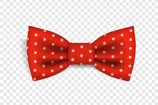 Vector icon of a red polka dot bow tie highlighted on a transparent background with an inscription. Hipster style