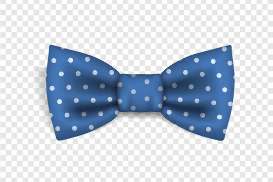 Vector icon of a blue polka dot bow tie highlighted on a transparent background with an inscription. Hipster style