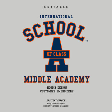 authentic Hoodie school Embroidery logo class text effect editable premium vector