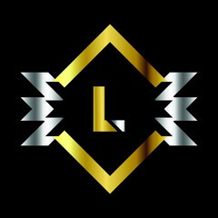 Premium luxury Vector elegant gold and silver font Letter L Template for company logo with monogram element 3d Design 