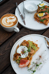 Meal, food, waffles and coffee, breakfast, dinner, lunch, dish, delicious