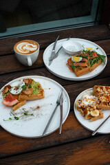 Meal, food, waffles and coffee, breakfast, dinner, lunch, dish, delicious