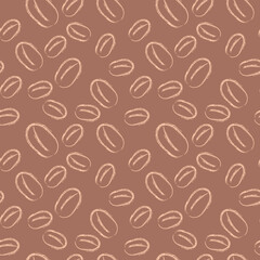 Vector seamless pattern with coffee beans. A painted background on the theme of coffee.