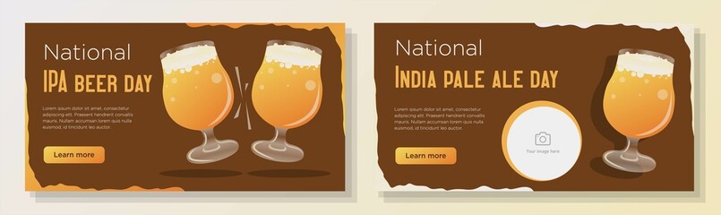 National india pale ale day online banner template set, ipa beer celebration advertisement, horizontal ad, August 4th, 2022 brewery webpage, creative brochure, isolated on background