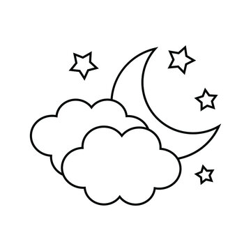 Moon with clouds and stars icon. Night icon.