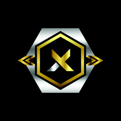 Premium luxury Vector elegant gold and silver font Letter X Template for company logo with monogram element 3d Design 