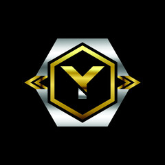 Premium luxury Vector elegant gold and silver font Letter Y Template for company logo with monogram element 3d Design 