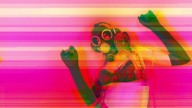 Gasmask covered disco dancer woman 