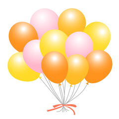 リボンで束ねているたくさんの風船のイラスト素材