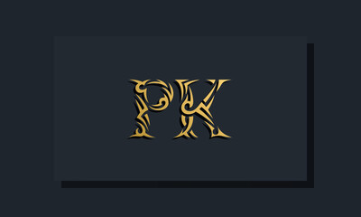 Luxury initial letters PK logo design. It will be use for Restaurant, Royalty, Boutique, Hotel, Heraldic, Jewelry, Fashion and other vector illustration - obrazy, fototapety, plakaty